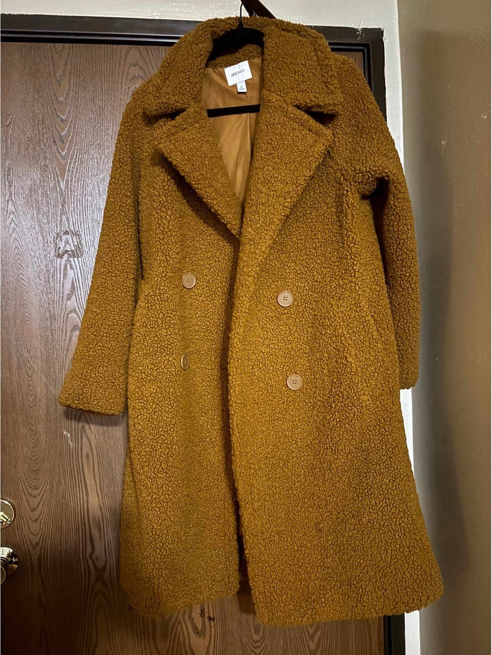 Nine West Fall Mustard Tan Camel Shearling Long Teddy Coat